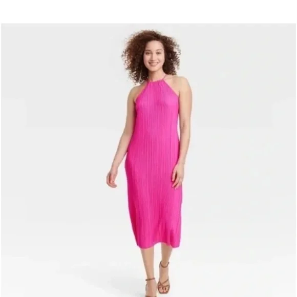 A New Day Women’s Hot Pink Halter Dress Size Medium - Picture 1 of 6